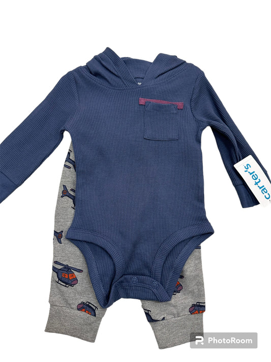 Carter's set conjunto onesies + pant azul helicóptero