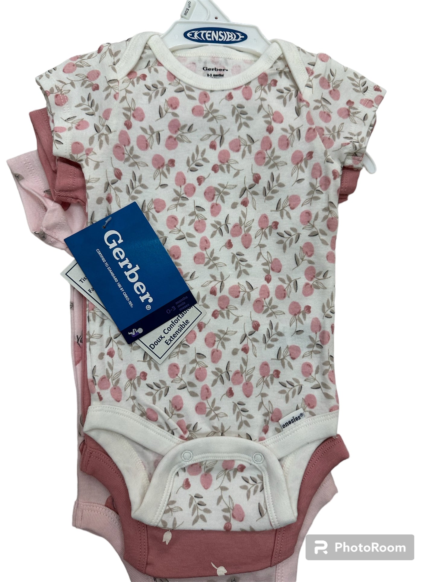 Gerber set 3 onesies flores rosas