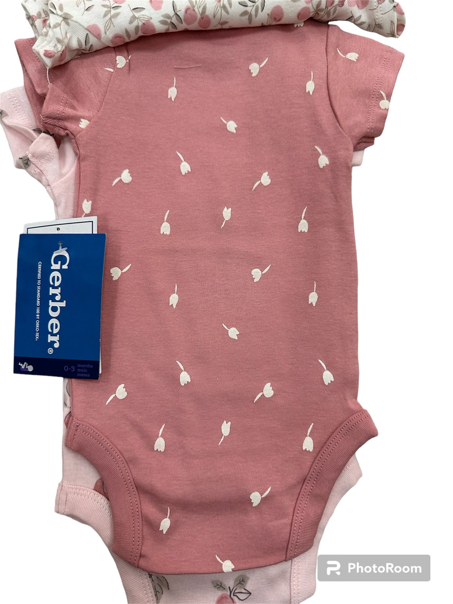 Gerber set 3 onesies flores rosas