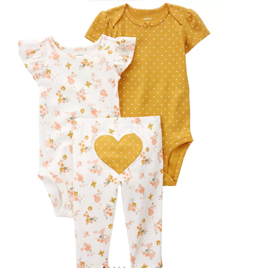 Carter's set 2 onesies + 1 pant corazon